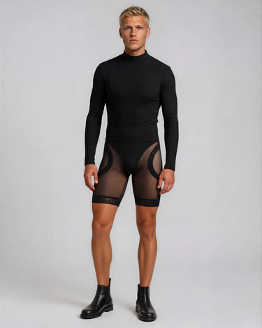 SECOND SKIN MESH BIKER SHORTS - Sheer mesh biker shorts with sculptural paneling