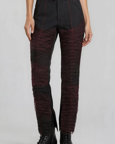 SCULPT Ruched Trousers with Red Contrast Mesh Applications