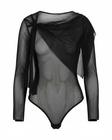 OATH Draped Body - Asymmetric sheer mesh bodysuit