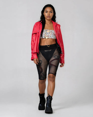 SECOND SKIN MESH BIKER SHORTS - Sheer mesh biker shorts with sculptural paneling