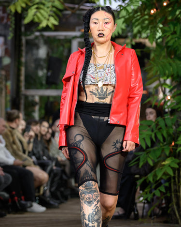 SECOND SKIN MESH BIKER SHORTS - Sheer mesh biker shorts with sculptural paneling