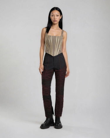 SCULPT Ruched Trousers with Red Contrast Mesh Applications