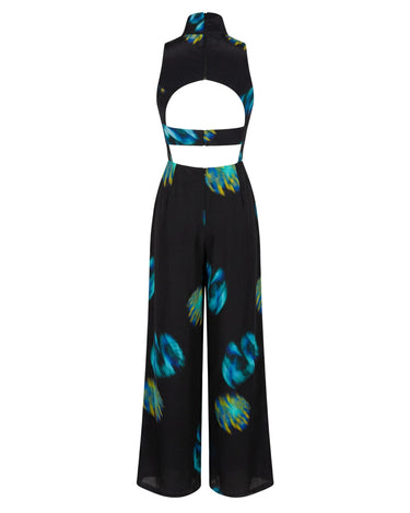 OATH Backless Suit - Backless wide-leg onesie suit with print