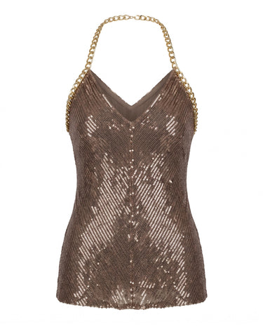 OATH Sequin Dress - Halter-neck sequin mini dress with chain