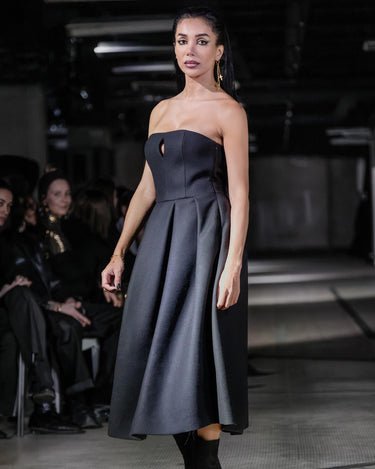 OATH Flared Dress - Architectural strapless flared midi dress