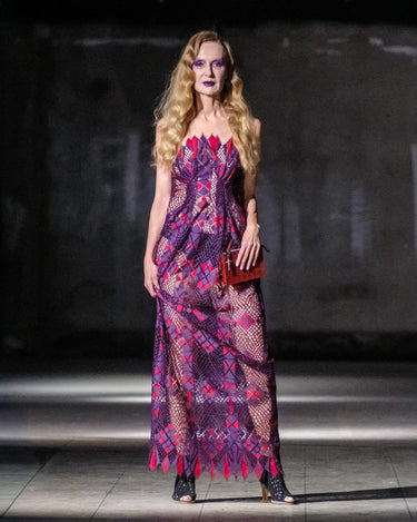 OATH Geometric Gown - Artisanal geometric lace maxi gown