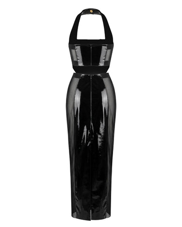 OATH Buttoned Gown - Halter-neck patent buttoned midi dress