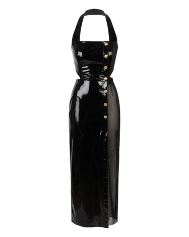 OATH Buttoned Gown - Halter-neck patent buttoned midi dress