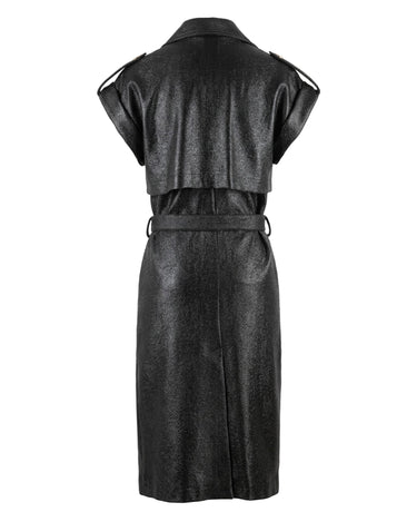 ZIP LEATHER OPTICS TRENCH COAT - Minimal leather optics trench with front zip and belt