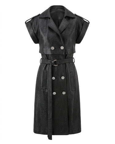 ZIP LEATHER OPTICS TRENCH COAT - Minimal leather optics trench with front zip and belt