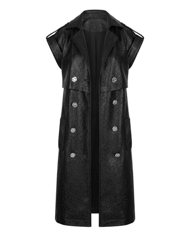 ZIP LEATHER OPTICS TRENCH COAT - Minimal leather optics trench with front zip and belt