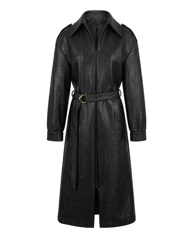 COATED DOUBLE BREASTED TRENCH - Structured coated trench with belt and sculptural shoulders