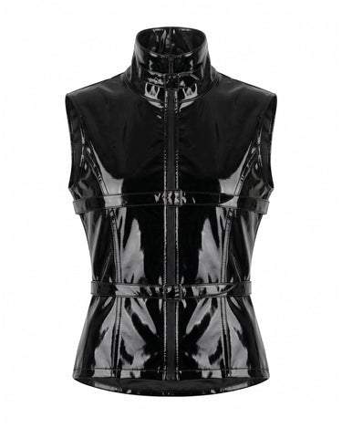 OBSIDIAN Patent Vest - High-shine black patent sleeveless vest