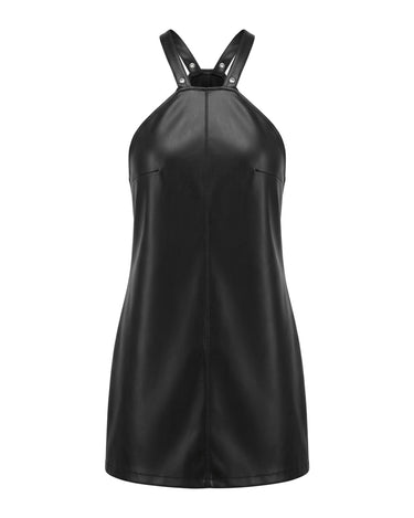 HALTER MINI DRESS, TOP - Structured halter dress with harness back