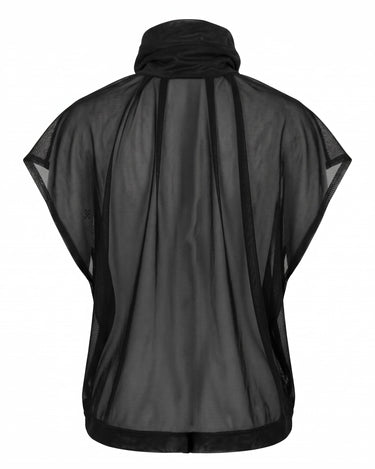 SHEER DRAPE TOP - Lightweight mesh top with high neck and fluid drape