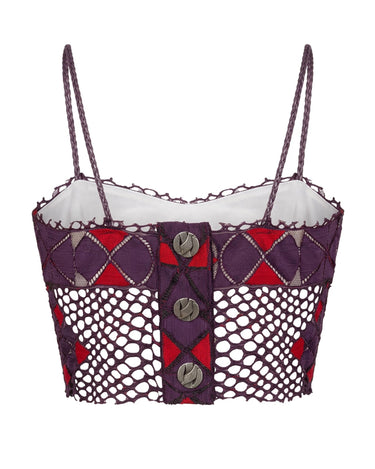 VORTEX Lace Corset Top - Purple lace structured crop top with contrast inlays