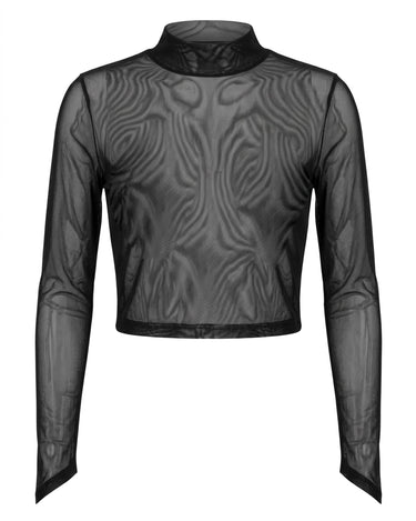SHEER FIT TOP - Fitted mesh long sleeve with high neck and cropped silhouette