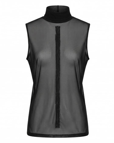SHEER CORE TANK - Sleeveless mesh top with high neck and vertical center detail