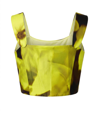 ACID BLOOM CORSET TOP - Printed sculptural corset top with front zip