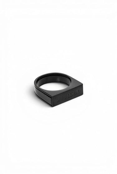 MYL BERLIN black IP-coated stainless steel signet ring with a shiny finish and interchangeable inner ring.